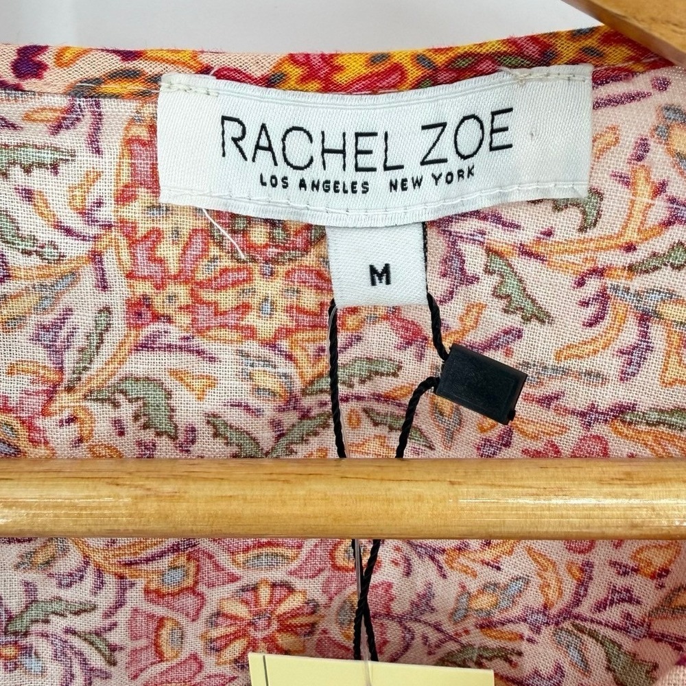 Rachel Zoe Womens Medium Crop Top Floral Linen Blend Long Sleeve Boho Blouse NEW - Picture 6 of 8